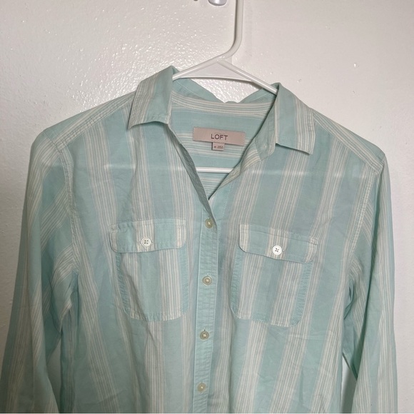 Loft Button Down Shirt Mint Green White Stripes - Picture 4 of 14